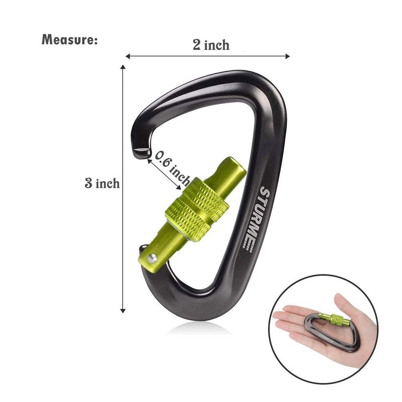 STURME Carabiner Clip 12KN Aluminium Wiregate Lightweight Heavy Duty Large Strong Durable D-Ring Hooks Spring Snap Link Keychain Clips Set for Hammock Improved Design for 2024 (Green) - Image 2